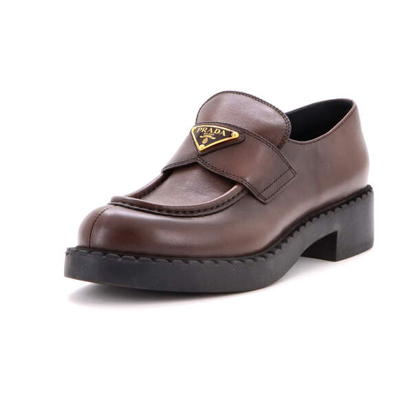 Prada Women's Triangle Logo Loafers Spazzolato Leather